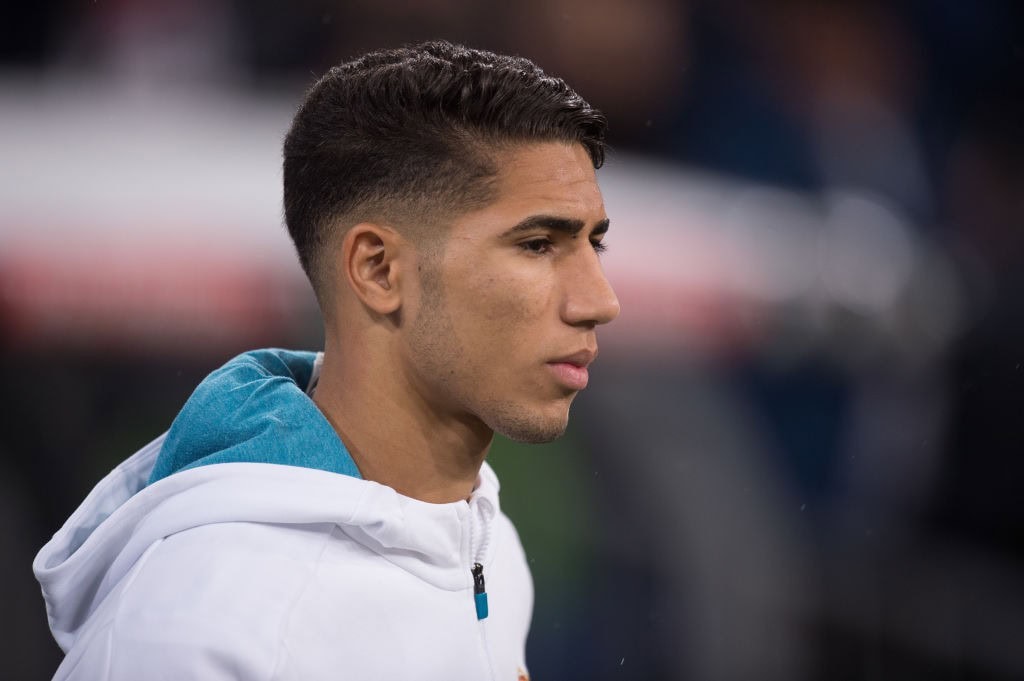 MADRID, SPAIN - NOVEMBER 28: Achraf Hakimi of Real Madrid CF takes to the field for the start of the Copa del Rey, Round of 32, Second Leg match between Real Madrid and Fuenlabrada at Estadio Santiago Bernabeu on November 28, 2017 in Madrid, Spain. (Photo by Denis Doyle/Getty Images)