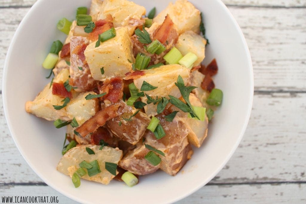 Smoked Potato Salad With Bacon And Sriracha Mayo I Can Cook That This is so good and perfect for summertime parties, bbqs and the big fourth of july celebrations! smoked potato salad with bacon and sriracha mayo