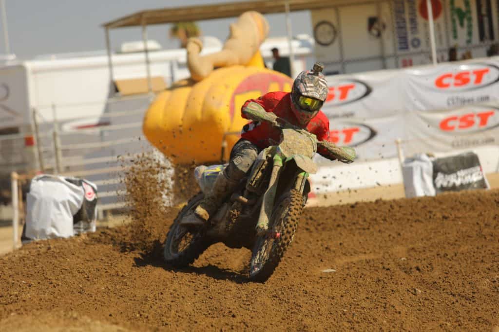 Blayne Thompson cornering his KX450 at the 2019 Taft WORCS race