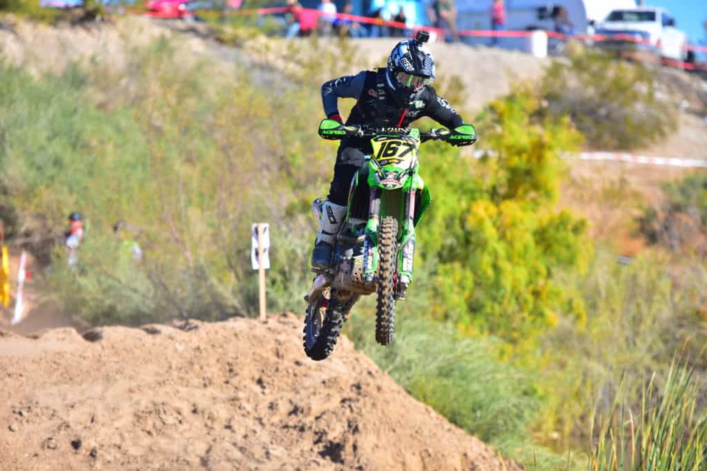 Zach Bell riding his PC Kawasaki KX450 at the 2019 Havasu NGPC