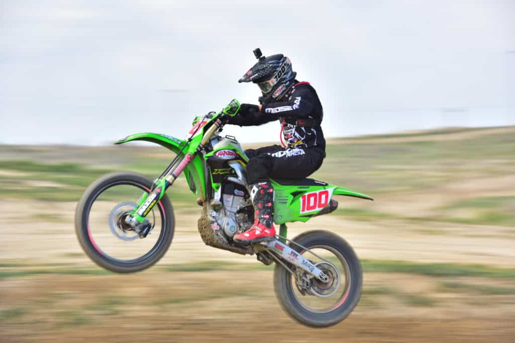 Zach Bell riding his KX450 at the 2020 taft NGPC