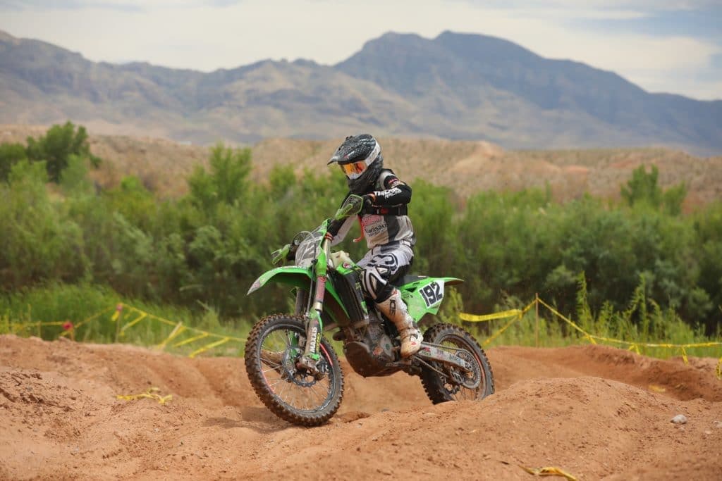jp alvarez riding his kx250 at the 2020 mesquite worcs race