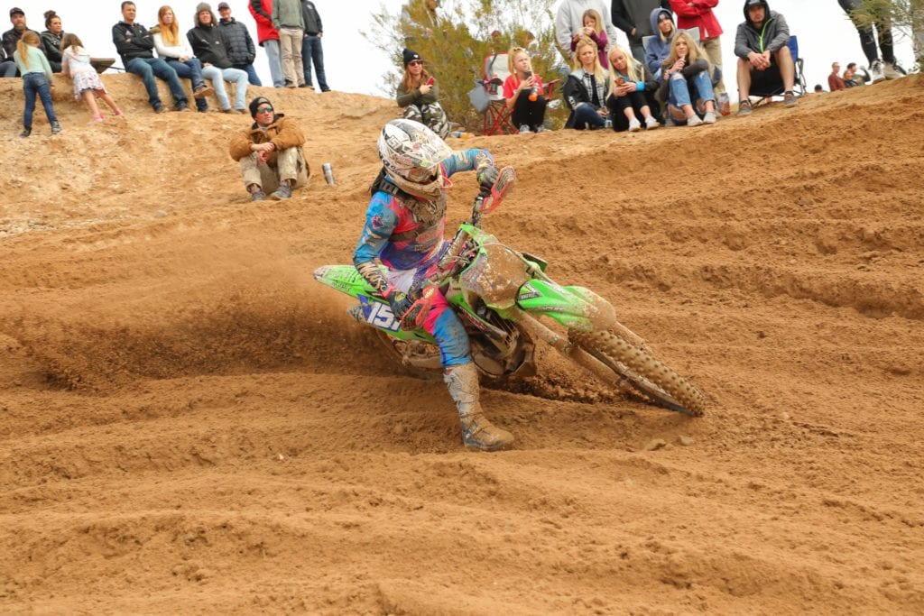 clay hengeveld riding his kx250x at the 2021 havasu worcs race
