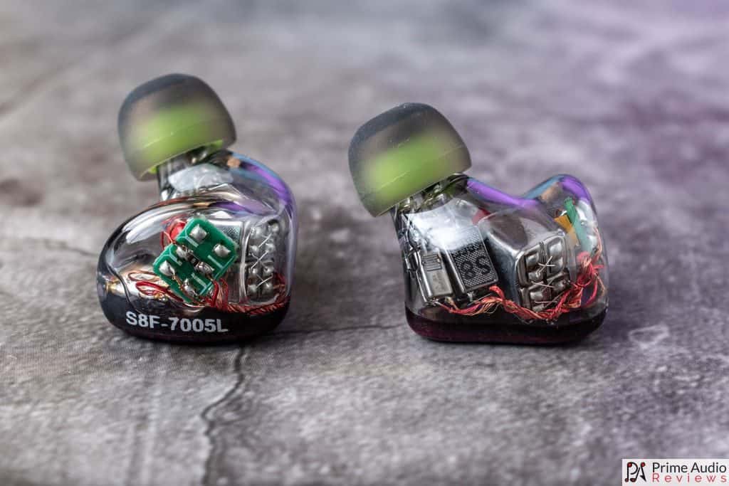 Fearless S8F internals, including balanced armature drivers, crossovers and wiring.