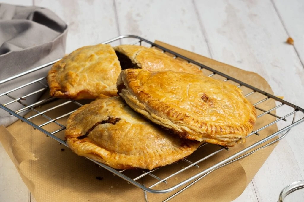 Forfar Bridies on a baking tray