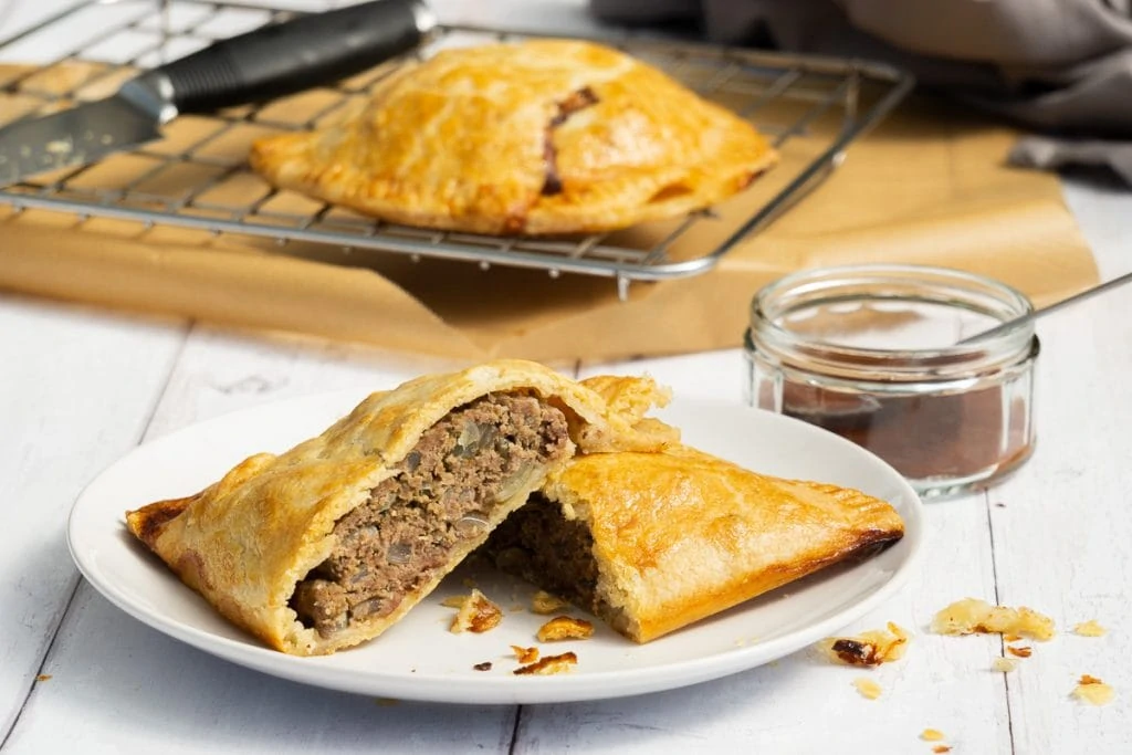 Shortcrust Forfar Bridies on a plate