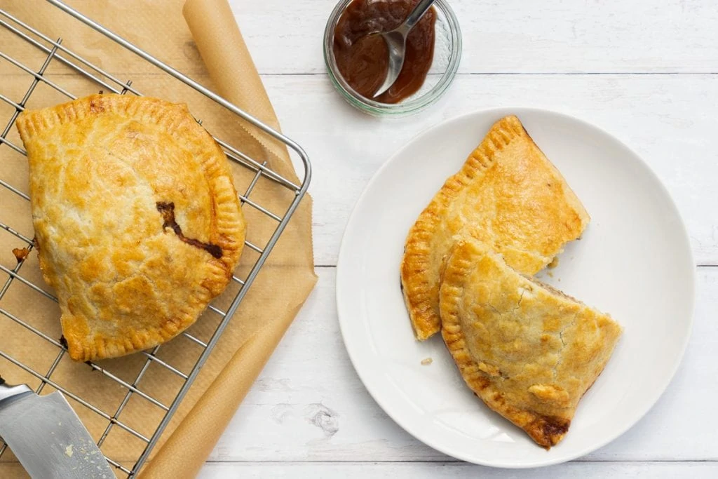 Forfar Bridies on plate and baking tray