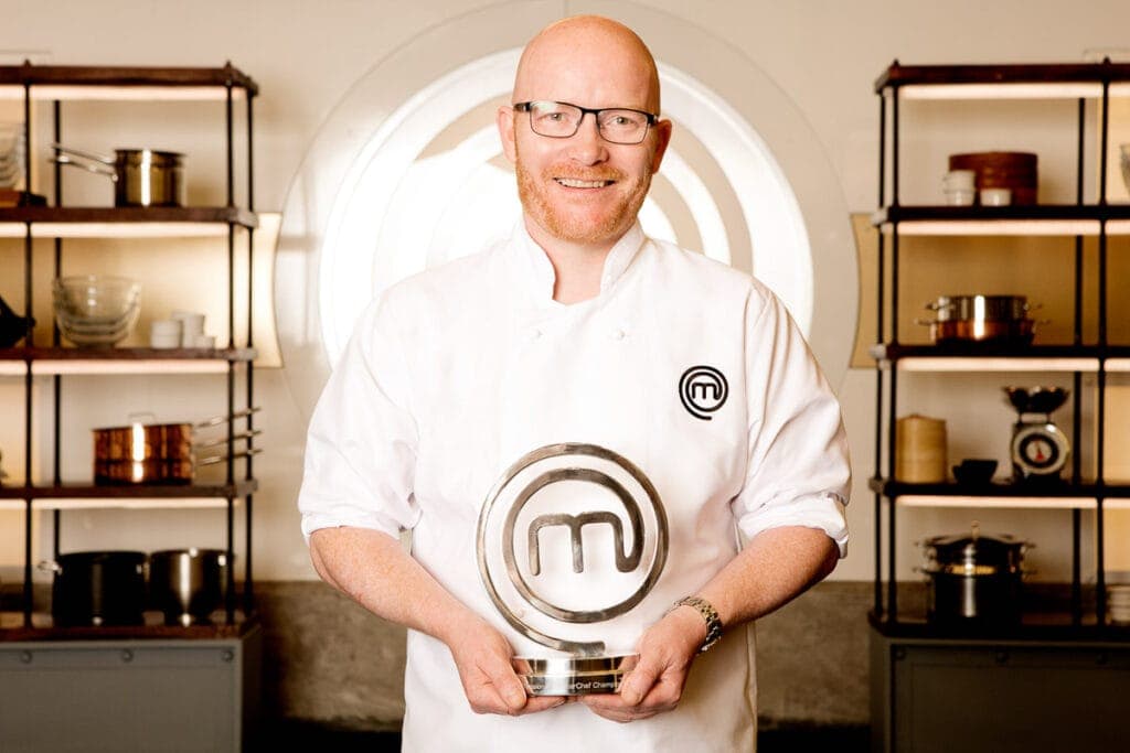 Gary Maclean - Scotland's National Chef and Masterchef Professionals winner with his award.