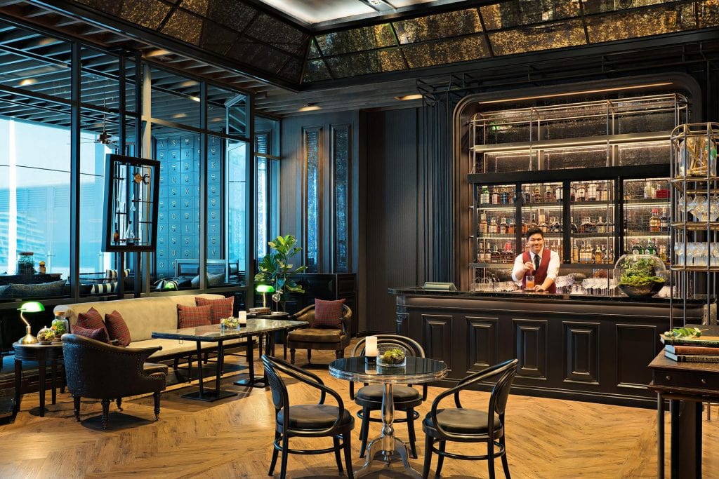 Interior of ABar with bartender at Bangkok Marriott