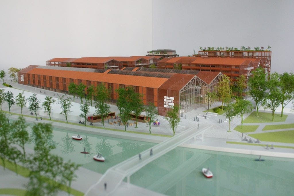 Maquette des grandes serres de Pantin en couleur