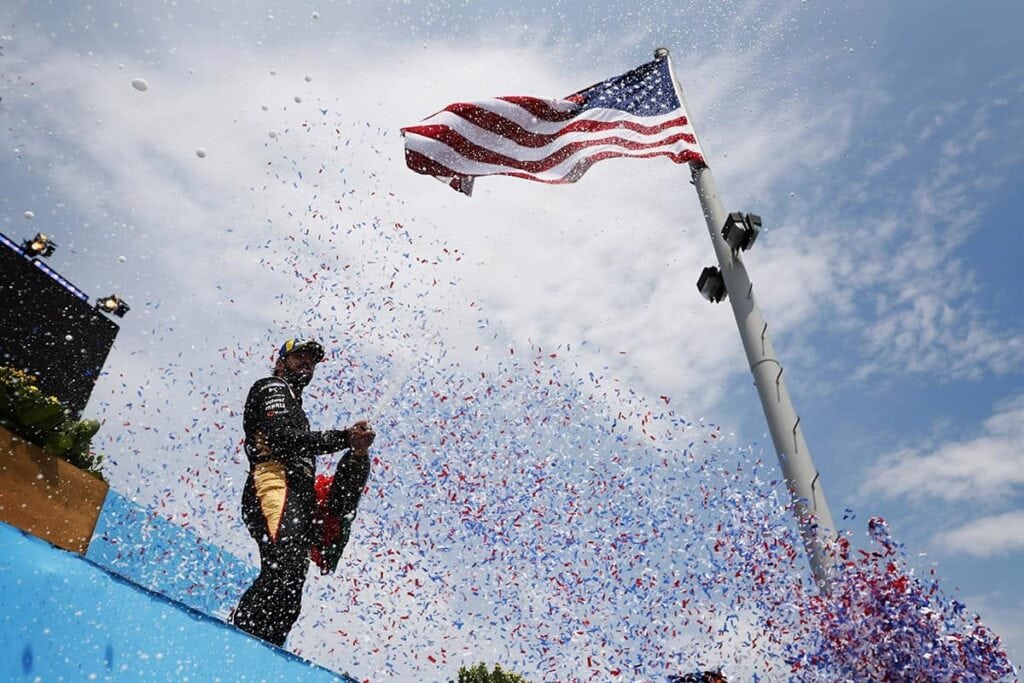 Antonio Felix Da Costa, sur la troisième place du podium de la course 2 du Formule E New-York E-Prix courue le dimanche