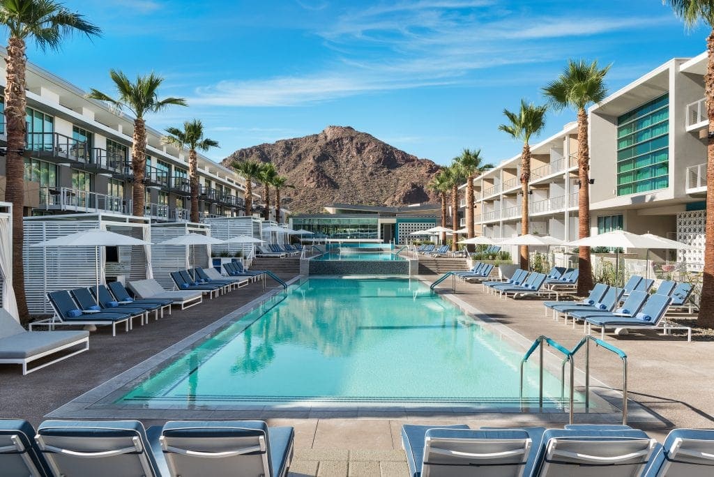 View of Camelback Mountain from resort swimming pool