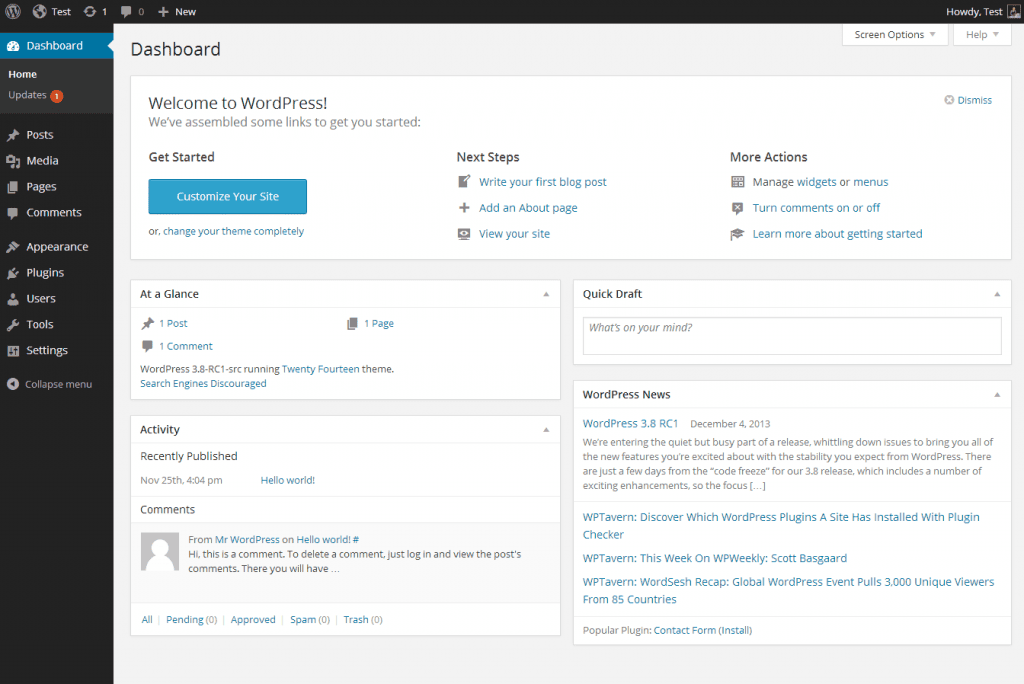 Hva er WordPress - kontrollpanelet