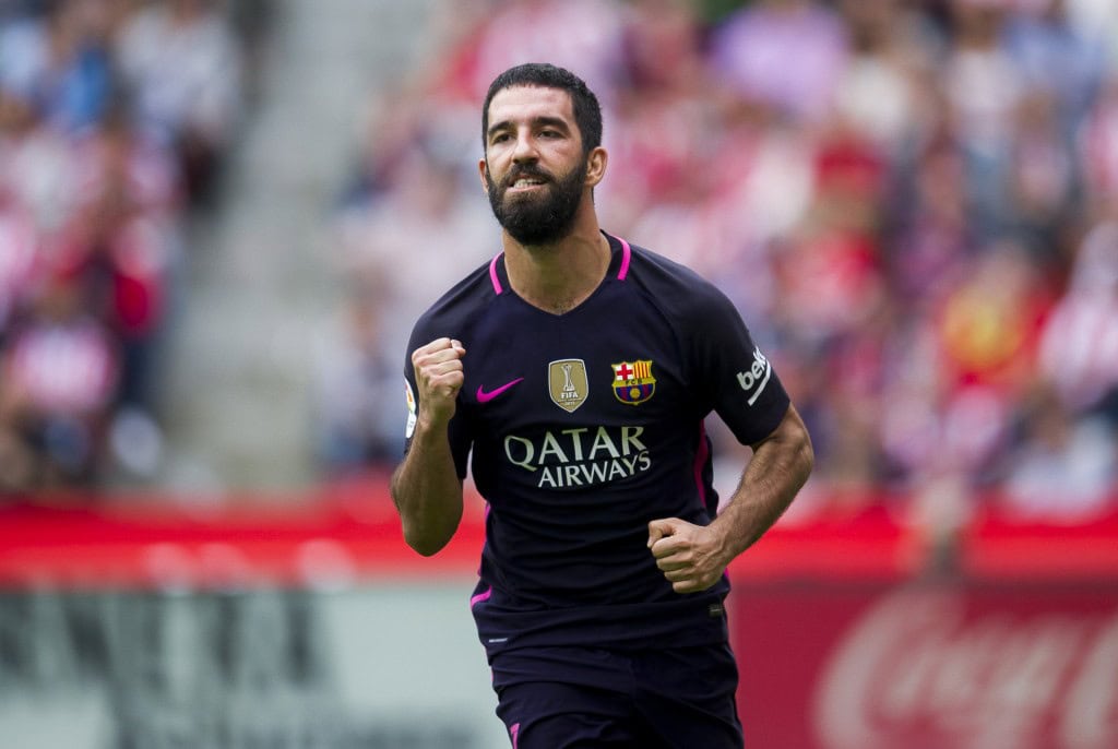 GIJON, SPAIN - SEPTEMBER 24: Arda Turan of FC Barcelona celebrates after scoring his team's fourth goal during the La Liga match between Real Sporting de Gijon and FC Barcelona at Estadio El Molinon on September 24, 2016 in Gijon, Spain. (Photo by Juan Manuel Serrano Arce/Getty Images)