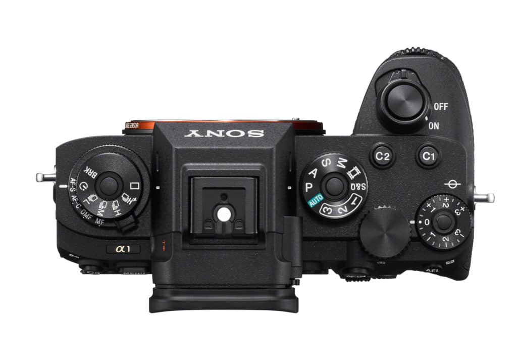 View of the top of the Sony Alpha 1 camera.