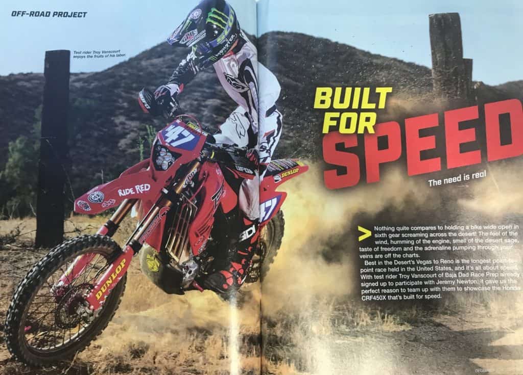 Photo of CRF450X built by Precision Concepts for Dirt Bike magazine
