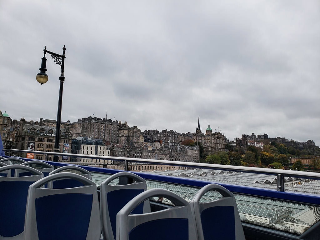 hop on hop off bus views on Edinburgh tour in Scotland