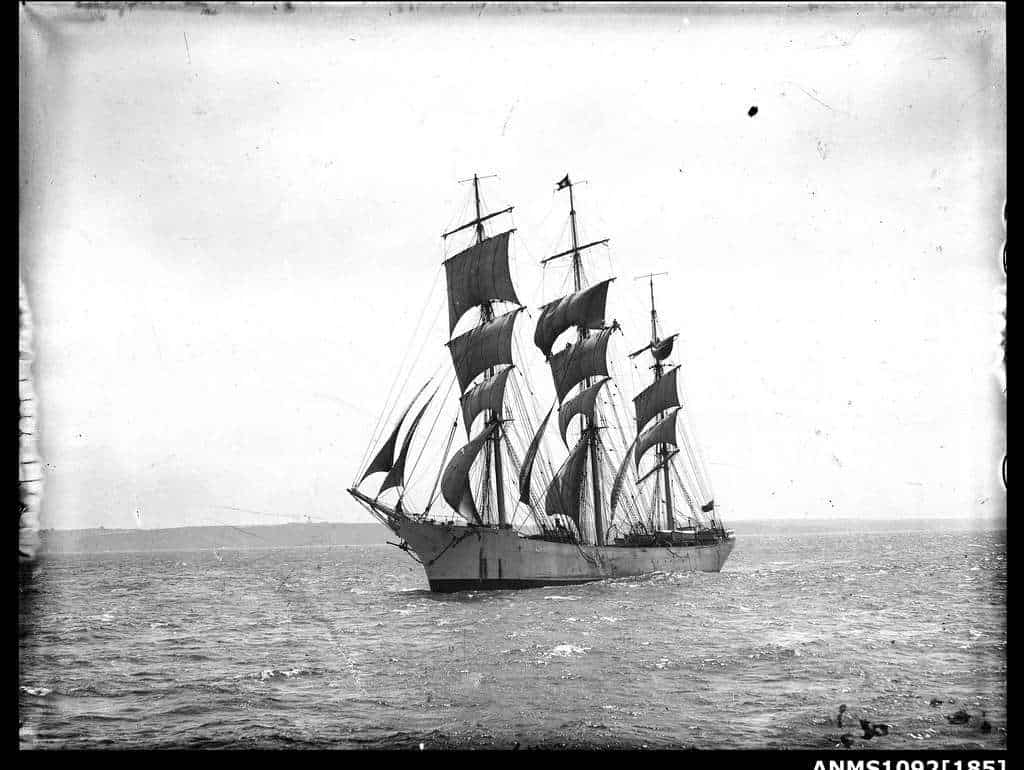 Vessel underway, possibly the training ship MERSEY