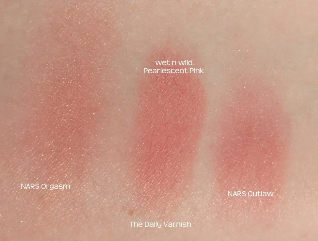 nars orgasm dupe wet n wild pearlescent pink nars dupe