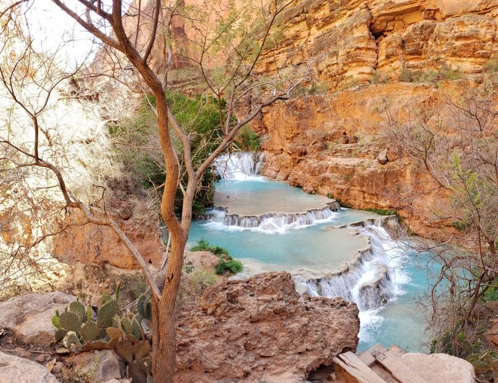 Blue green waters of Havasu Creek at Beaver Falls