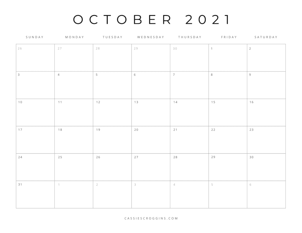 october 2021 free printable calendar page