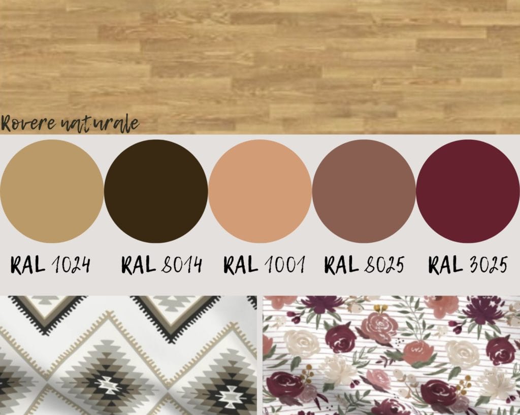 schemi di colore con rovere naturale e rosa