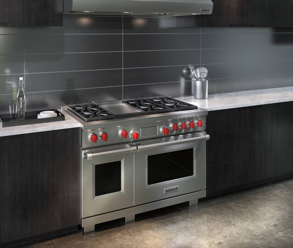 image of a Wolf DF486G installed in a kitchen