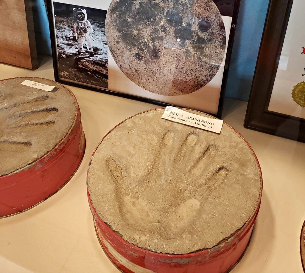 plaster of Paris cast of Neil Armstrong's and Frank Borman's hand prints
