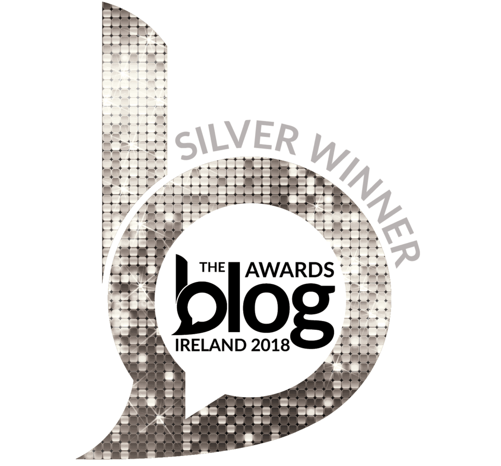 Silver glittery b for the silver winner badge in the Blog Awards Ireland 2018