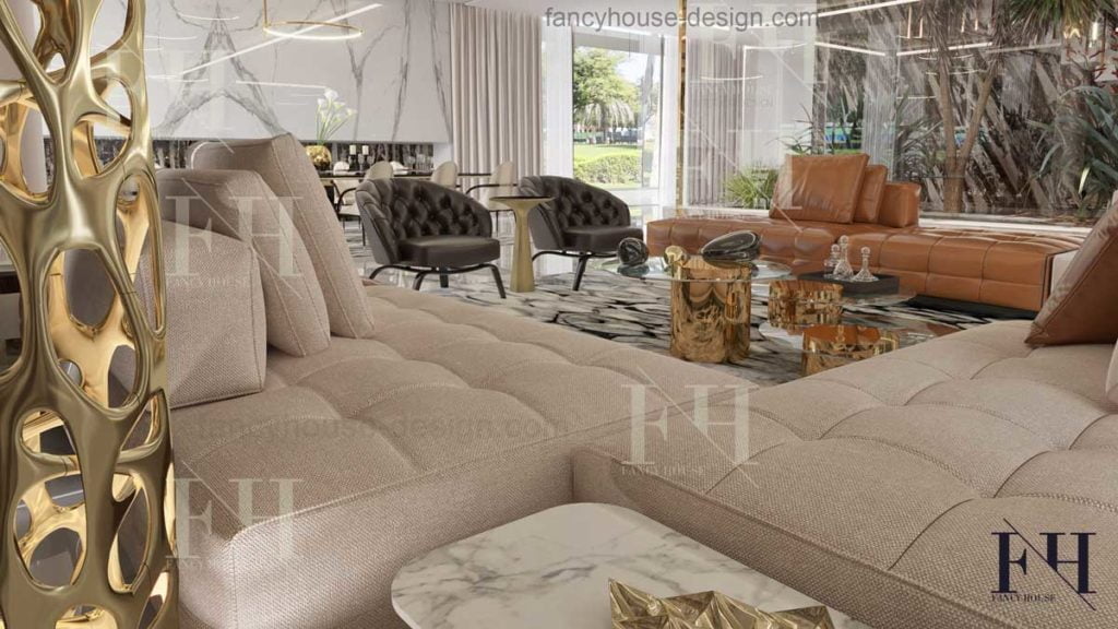 Contemporary style living room decoration solution.