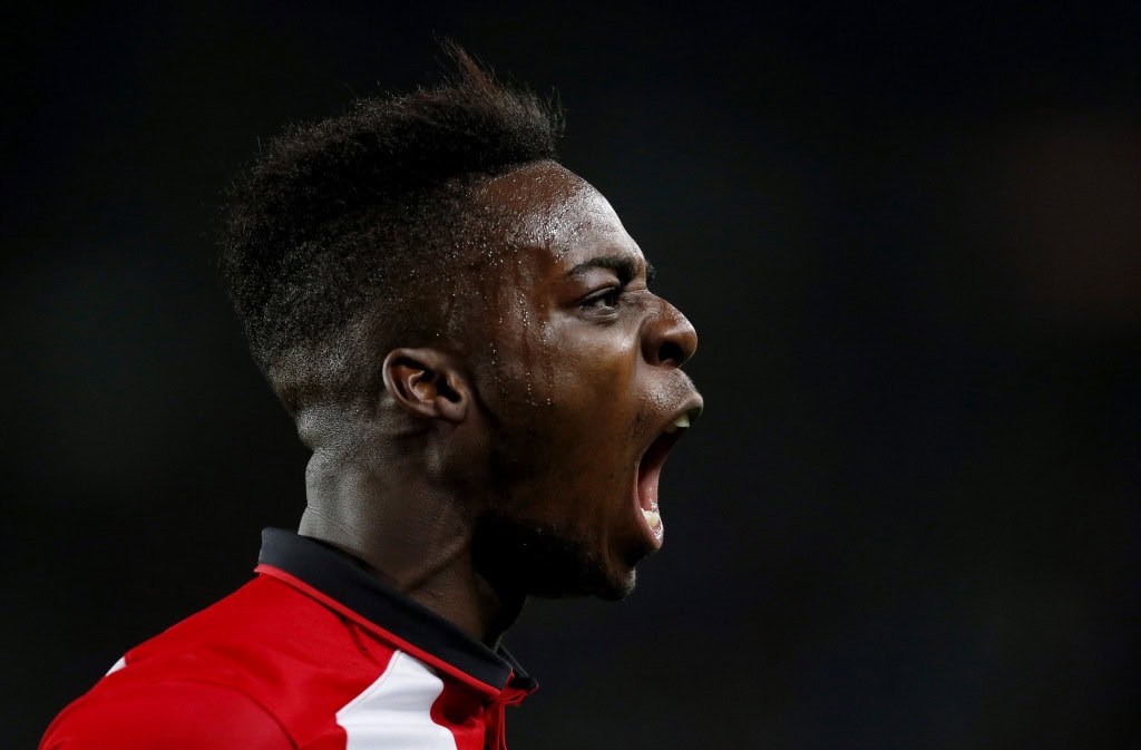 Athletic Club's winger Inaki Williams celebrates after scoring the opening goal against FC Barcelona during the Spanish King's Cup quarter finals second leg soccer match played at Camp Nou stadium, in Barcelona, northeastern Spain, 27 January 2016. (Photo by Alejandro Garcia/EPA)