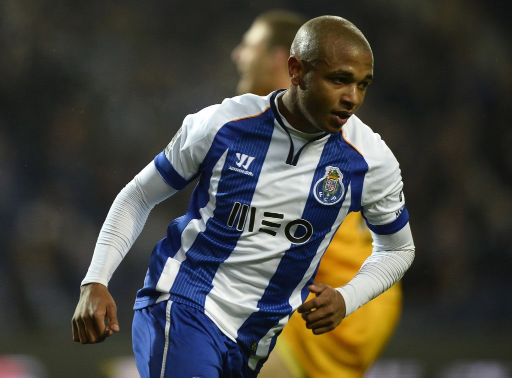 Porto's Algerian midfielder Yacine Brahimi celebrates after scoring a goal during the Portuguese Liga football match FC Porto vs Vitoria de Guimaraes at the Dragao stadium in Porto on February 13, 2015. AFP PHOTO/ MIGUEL RIOPA (Photo credit should read MIGUEL RIOPA/AFP/Getty Images)