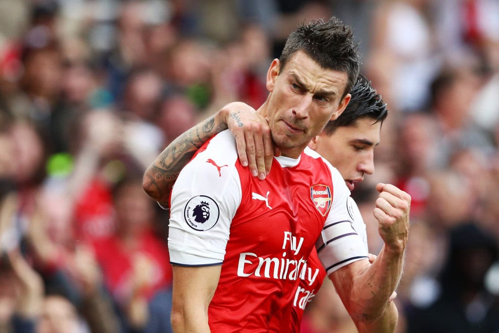 LONDON, ENGLAND - SEPTEMBER 10: Laurent Koscielny of Arsenal celebrates scoring his sides first goal during the Premier League match between Arsenal and Southampton at Emirates Stadium on September 10, 2016 in London, England. (Photo by Paul Gilham/Getty Images)