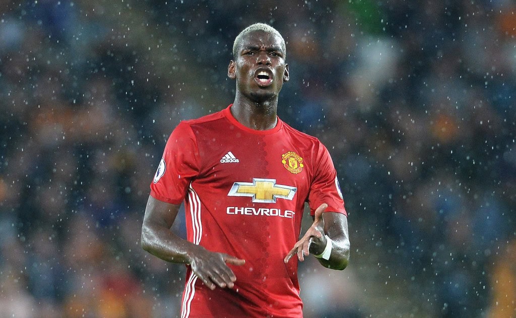 HULL, ENGLAND - AUGUST 27: Paul Pogba of Manchester United reacts during the Premier League match between Hull City and Manchester United at KCOM Stadium on August 27, 2016 in Hull, England. (Photo by Mark Runnacles/Getty Images)