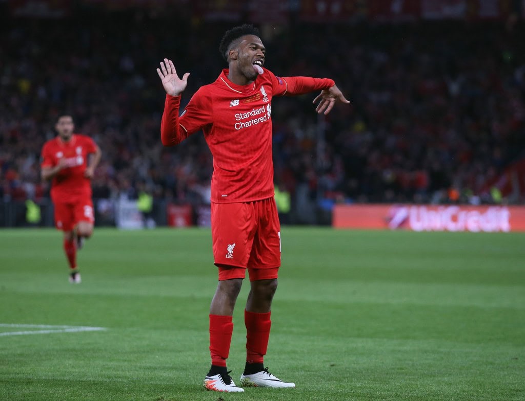 BASEL, SWITZERLAND - MAY 18: Daniel Sturridge of Liverpool celebrates scoring his team's first goal during the UEFA Europa League Final match between Liverpool and Sevilla at St. Jakob-Park on May 18, 2016 in Basel, Switzerland. (Photo courtesy Lars Baron/Getty Images)