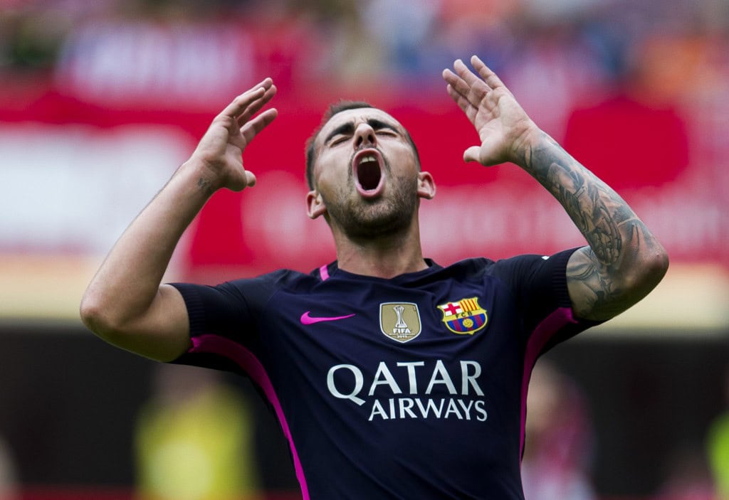 GIJON, SPAIN - SEPTEMBER 24: Paco Alcacer of FC Barcelona reacts during the La Liga match between Real Sporting de Gijon and FC Barcelona at Estadio El Molinon on September 24, 2016 in Gijon, Spain. (Photo by Juan Manuel Serrano Arce/Getty Images)