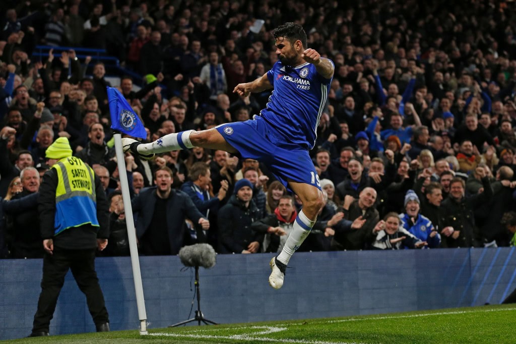 It has been raining goals for Diego Costa this season, and it might be raining money soon for the Spain international. (Photo courtesy - Ian Kington/AFP/Getty Images)