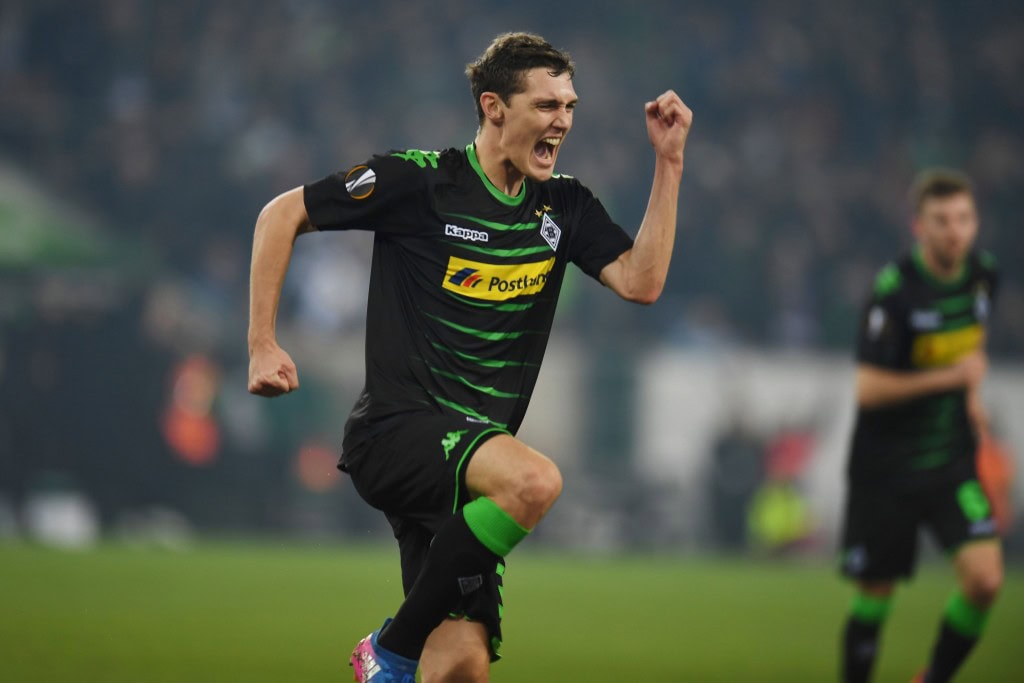 Moenchengladbach's Danish defender Andreas Christensen celebrates scoring the opening goal during the UEFA Europa League Round of 16, 2nd leg football match Borussia Moenchengladbach v FC Schalke 04 in Moenchengladbach, western Germany on March 16, 2017. / AFP PHOTO / PATRIK STOLLARZ (Photo credit should read PATRIK STOLLARZ/AFP/Getty Images)
