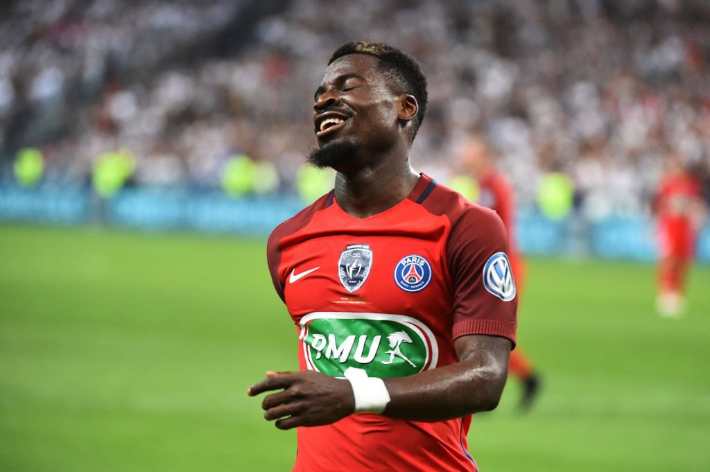 Paris Saint-Germain's Ivorian defender Serge Aurier reacts during the French Cup final football match between Paris Saint-Germain (PSG) and Angers (SCO) on May 27, 2017, at the Stade de France in Saint-Denis, north of Paris. / AFP PHOTO / JEAN-FRANCOIS MONIER (Photo credit should read JEAN-FRANCOIS MONIER/AFP/Getty Images)