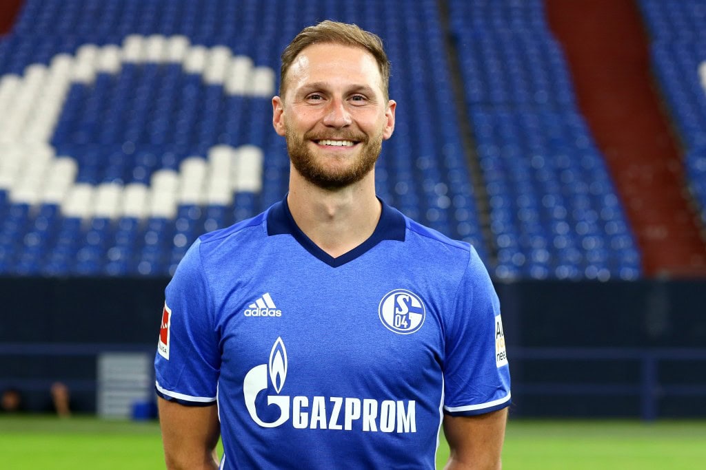 GELSENKIRCHEN, GERMANY - JULY 12: Benedikt Hoewedes of FC Schalke 04 poses during the team presentation at Veltins Arena on July 12, 2017 in Gelsenkirchen, Germany. (Photo by Christof Koepsel/Bongarts/Getty Images)