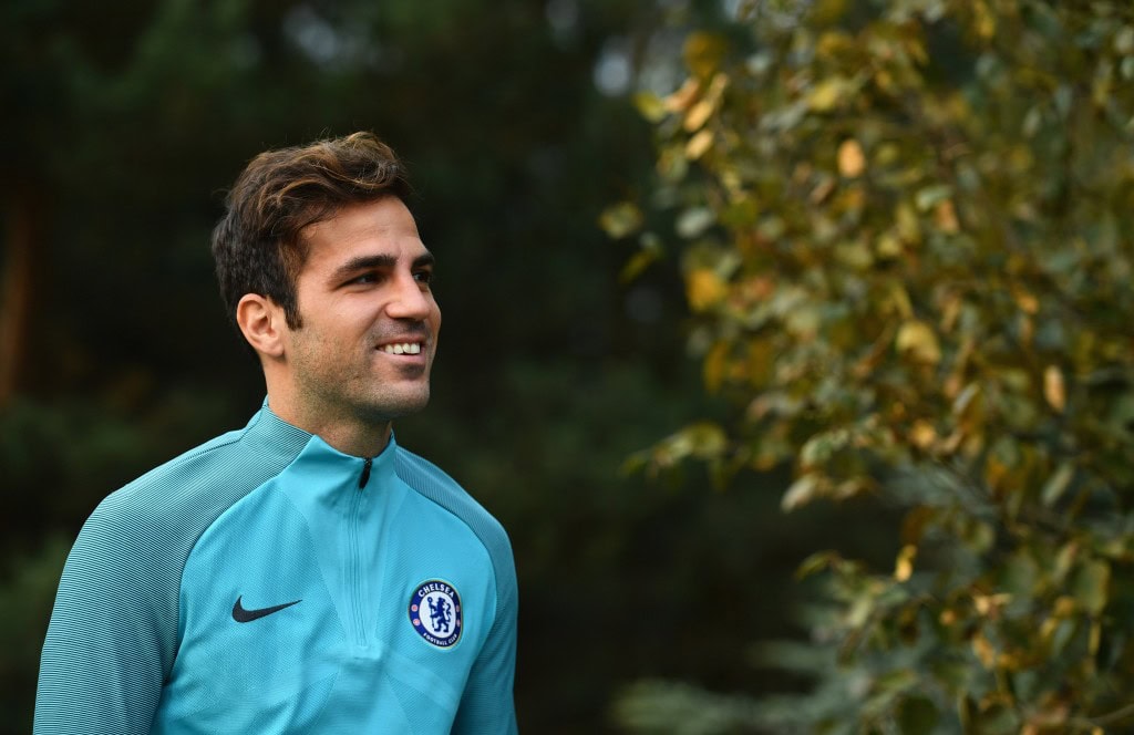 COBHAM, ENGLAND - OCTOBER 17: Cesc Fabregas looks on during a Chelsea training session on the eve of their UEFA Champions League match against AS Roma at Chelsea Training Ground on October 17, 2017 in Cobham, England. (Photo by Dan Mullan/Getty Images)