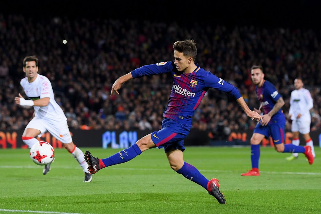 BARCELONA, SPAIN - NOVEMBER 29: Denis Suarez of FC Barcelona scores his team's fourth goal during the Copa del Rey round of 32 second leg match between FC Barcelona and Real Murcia at Camp Nou on November 29, 2017 in Barcelona, Spain. (Photo by David Ramos/Getty Images)