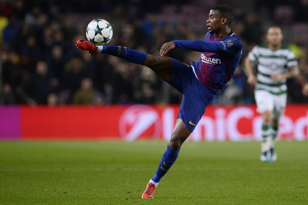 Barcelona's Portuguese defender Nelson Semedo controls the ball during the UEFA Champions League football match FC Barcelona vs Sporting CP at the Camp Nou stadium in Barcelona on December 5, 2017. / AFP PHOTO / Josep LAGO (Photo credit should read JOSEP LAGO/AFP/Getty Images)