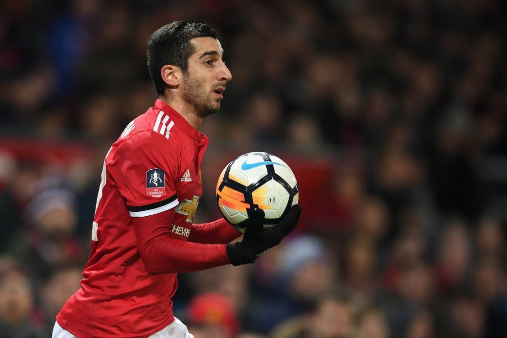 MANCHESTER, ENGLAND - JANUARY 05: Henrikh Mkhitaryan of Manchester United in action during the FA Cup 3rd round match between Manchester United and derby County at Old Trafford on January 5, 2018 in Manchester, England. (Photo by Michael Regan/Getty Images)