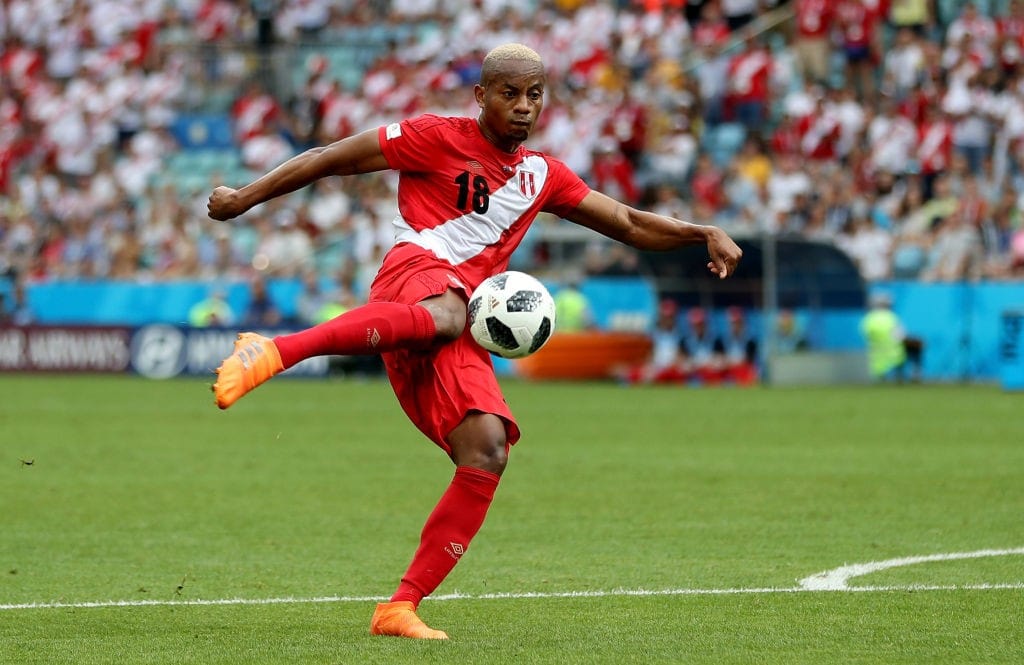 Andre Carrillo scores Peru's opener against Australia and his nation's first goal at this World Cup. (Photo courtesy: AFP/Getty)