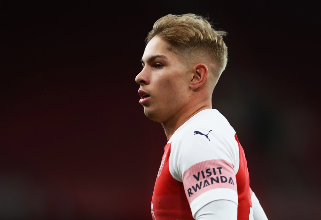 LONDON, ENGLAND - AUGUST 31: Emile Smith Rowe of Arsenal looks on during the Premier League 2 match between Arsenal and Tottenham Hotspur at Emirates Stadium on August 31, 2018 in London, England. (Photo by Naomi Baker/Getty Images)