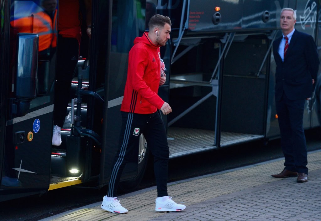 CARDIFF, UNITED KINGDOM - OCTOBER 09: Aaron Ramsey of Wales arrives prior to the FIFA 2018 World Cup Group D Qualifier between Wales and Republic of Ireland at the Cardiff City Stadium on October 9, 2017 in Cardiff, Wales. (Photo by Harry Trump/Getty Images)