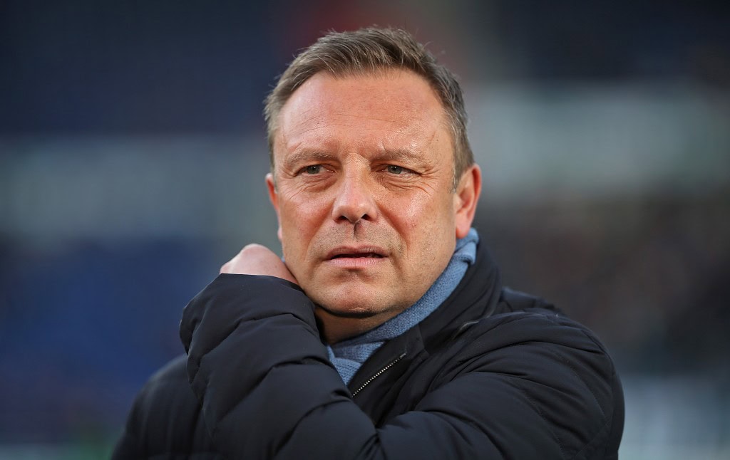 HANOVER, GERMANY - JANUARY 19: Andre Breitenreiter, head coach of Hannover 96 looks on during an interview prior to the Bundesliga match between Hannover 96 and SV Werder Bremen at HDI-Arena on January 19, 2019 in Hanover, Germany. (Photo by Cathrin Mueller/Bongarts/Getty Images)