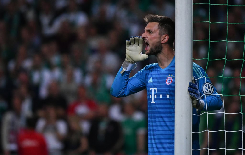 Bayern Munich's German goalkeeper Sven Ulreich reacts during the German Cup (DFB Pokal) semi-final football match SV Werder Bremen vs Bayern Munich in Bremen, northern Germany on April 24, 2019. (Photo by PATRIK STOLLARZ / AFP) / DFB REGULATIONS PROHIBIT ANY USE OF PHOTOGRAPHS AS IMAGE SEQUENCES AND QUASI-VIDEO. (Photo credit should read PATRIK STOLLARZ/AFP/Getty Images)