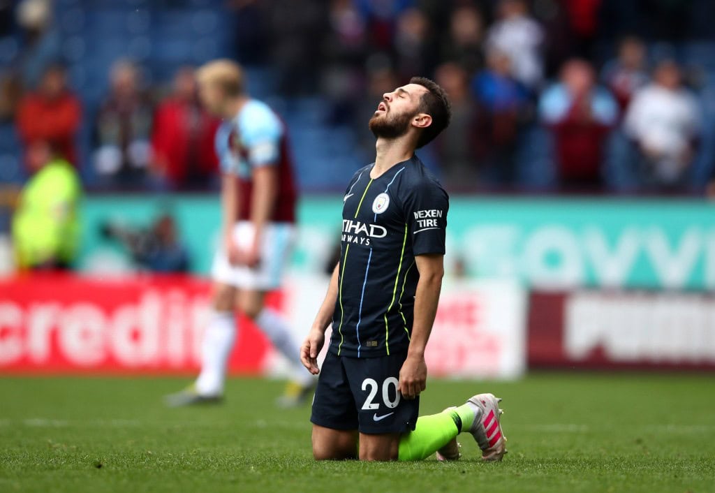 BURNLEY, ENGLAND - APRIL 28: Bernardo Silva of Manchester City reacts after the Premier League match between Burnley FC and Manchester City at Turf Moor on April 28, 2019 in Burnley, United Kingdom. (Photo by Clive Brunskill/Getty Images)